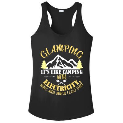 Glamping Like Camping With Electricity Wine Less Dirt Ladies PosiCharge Competitor Racerback Tank