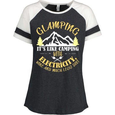 Glamping Like Camping With Electricity Wine Less Dirt Enza Ladies Jersey Colorblock Tee