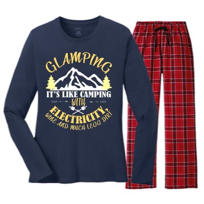 Glamping Like Camping With Electricity Wine Less Dirt Women's Long Sleeve Flannel Pajama Set 