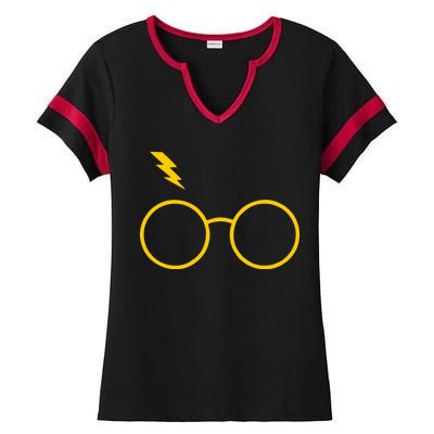 Glasses and Lightening Scar Wizard Logo Ladies Halftime Notch Neck Tee