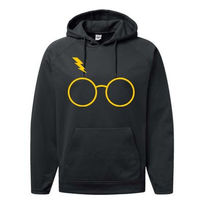 Glasses and Lightening Scar Wizard Logo Performance Fleece Hoodie