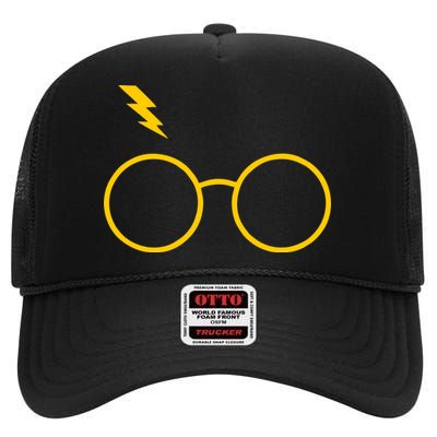 Glasses and Lightening Scar Wizard Logo High Crown Mesh Back Trucker Hat