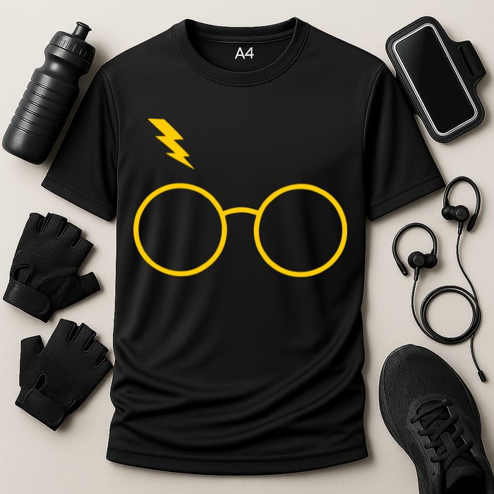 Glasses and Lightening Scar Wizard Logo Cooling Performance Crew T-Shirt