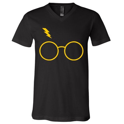 Glasses and Lightening Scar Wizard Logo V-Neck T-Shirt