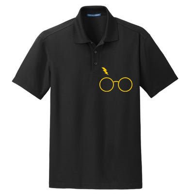 Glasses and Lightening Scar Wizard Logo Dry Zone Grid Polo