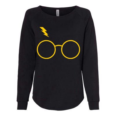 Glasses and Lightening Scar Wizard Logo Womens California Wash Sweatshirt