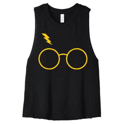 Glasses and Lightening Scar Wizard Logo Women's Racerback Cropped Tank