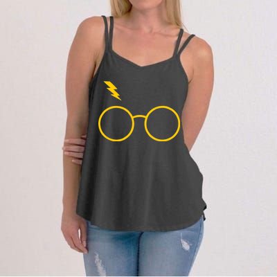 Glasses and Lightening Scar Wizard Logo Women's Strappy Tank