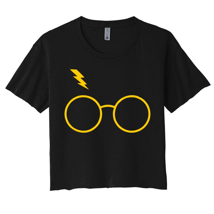 Glasses and Lightening Scar Wizard Logo Women's Crop Top Tee