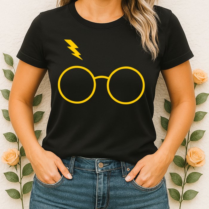 Glasses and Lightening Scar Wizard Logo Womens T-Shirt