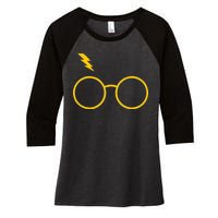 Glasses and Lightening Scar Wizard Logo Women's Tri-Blend 3/4-Sleeve Raglan Shirt