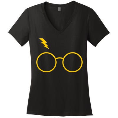 Glasses and Lightening Scar Wizard Logo Women's V-Neck T-Shirt