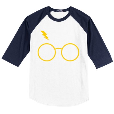 Glasses and Lightening Scar Wizard Logo Baseball Sleeve Shirt