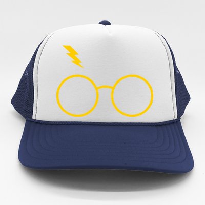 Glasses and Lightening Scar Wizard Logo Trucker Hat