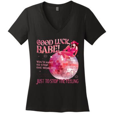 Good Luck Babe Cowgirl Western Vintage Pony Club Women's V-Neck T-Shirt