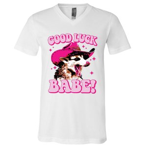 Good Luck Babe Pink Pony Club Cowgirls Western Opossum V-Neck T-Shirt