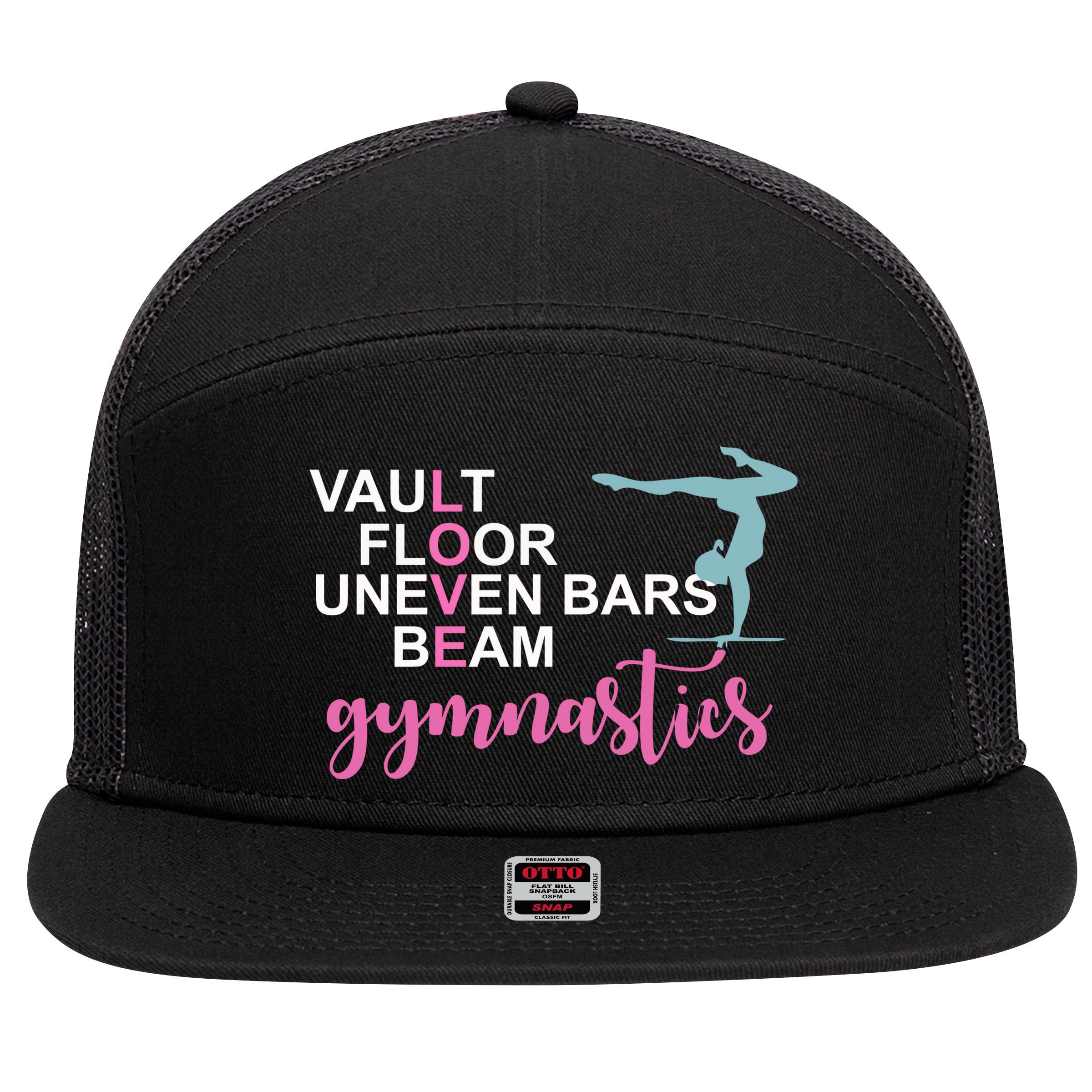 Gymnastics Love Beam Gymnastics 7 Panel Mesh Trucker Snapback Hat