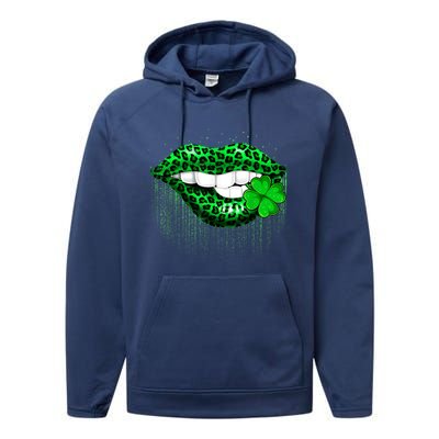 Green Lips Biting Leopard Irish Costume Happy St Patrick's Day Performance Fleece Hoodie