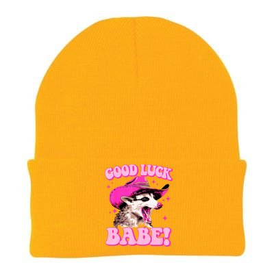 Good Luck Babe Pink Pony Club Cowgirls Western Opossum Knit Cap Winter Beanie