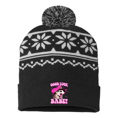 Good Luck Babe Pink Pony Club Cowgirls Western Opossum USA-Made Snowflake Beanie