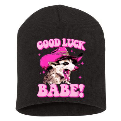 Good Luck Babe Pink Pony Club Cowgirls Western Opossum Short Acrylic Beanie