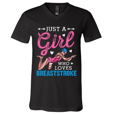 Girl Loves Breaststroke Breaststroke Swimmer V-Neck T-Shirt