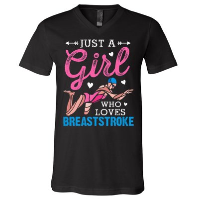 Girl Loves Breaststroke Breaststroke Swimmer V-Neck T-Shirt