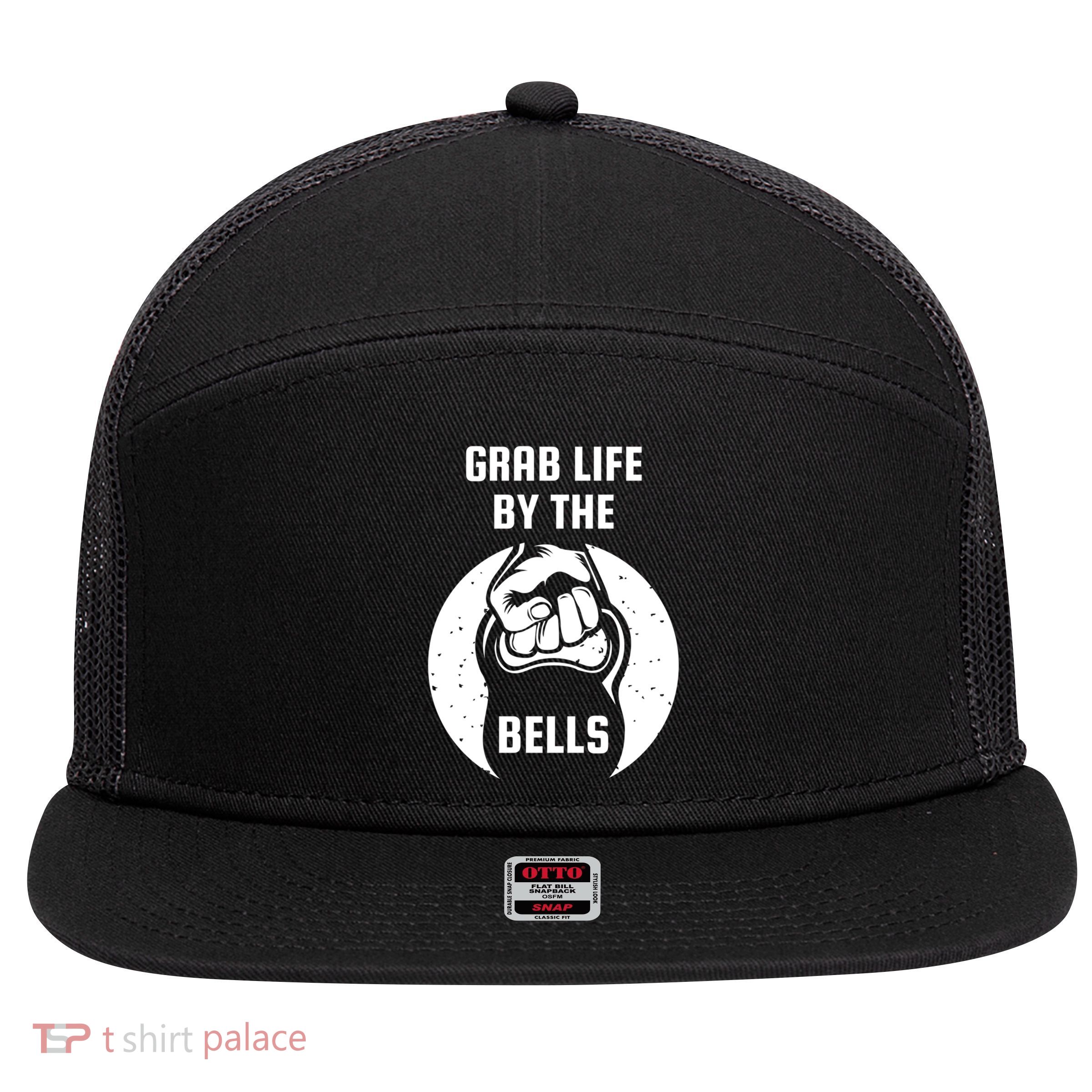 Grab Life By The Bell I Kettlebell Fitness Training Dumbbell Great Gift 7 Panel Mesh Trucker Snapback Hat