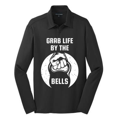 Grab Life By The Bell I Kettlebell Fitness Training Dumbbell Great Gift Silk Touch Performance Long Sleeve Polo