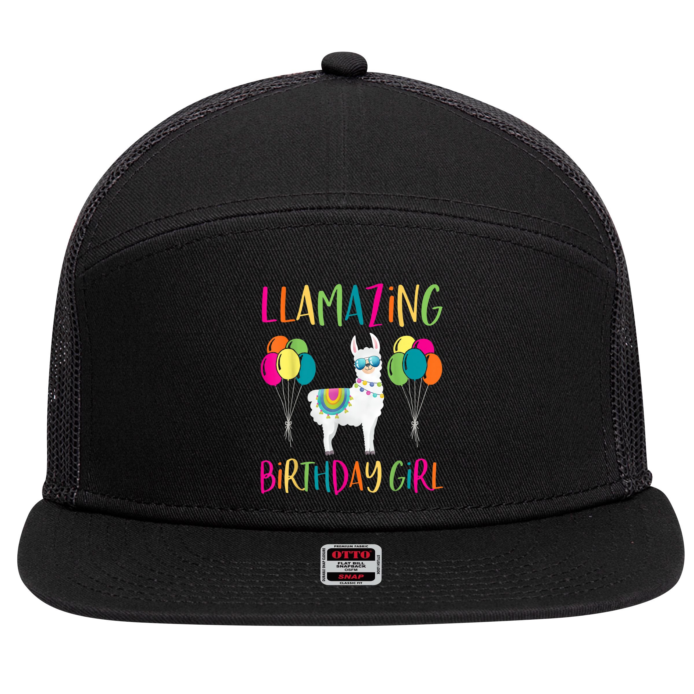 Girl Llama Birthday LLamazing Party Alpaca Balloons 7 Panel Mesh Trucker Snapback Hat