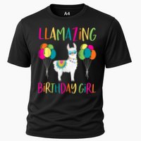 Girl Llama Birthday LLamazing Party Alpaca Balloons Cooling Performance Crew T-Shirt