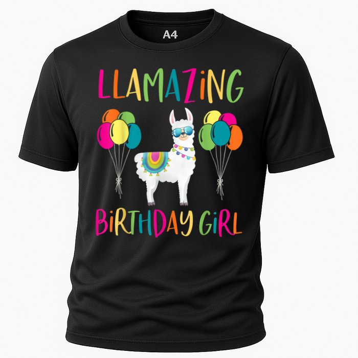 Girl Llama Birthday LLamazing Party Alpaca Balloons Cooling Performance Crew T-Shirt