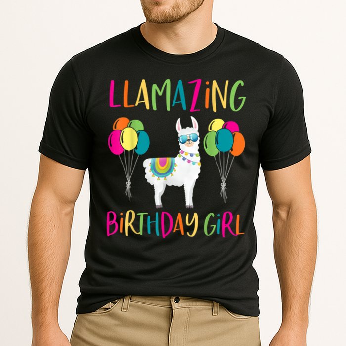 Girl Llama Birthday LLamazing Party Alpaca Balloons Cooling Performance Crew T-Shirt