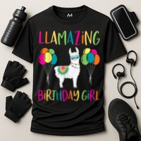 Girl Llama Birthday LLamazing Party Alpaca Balloons Cooling Performance Crew T-Shirt
