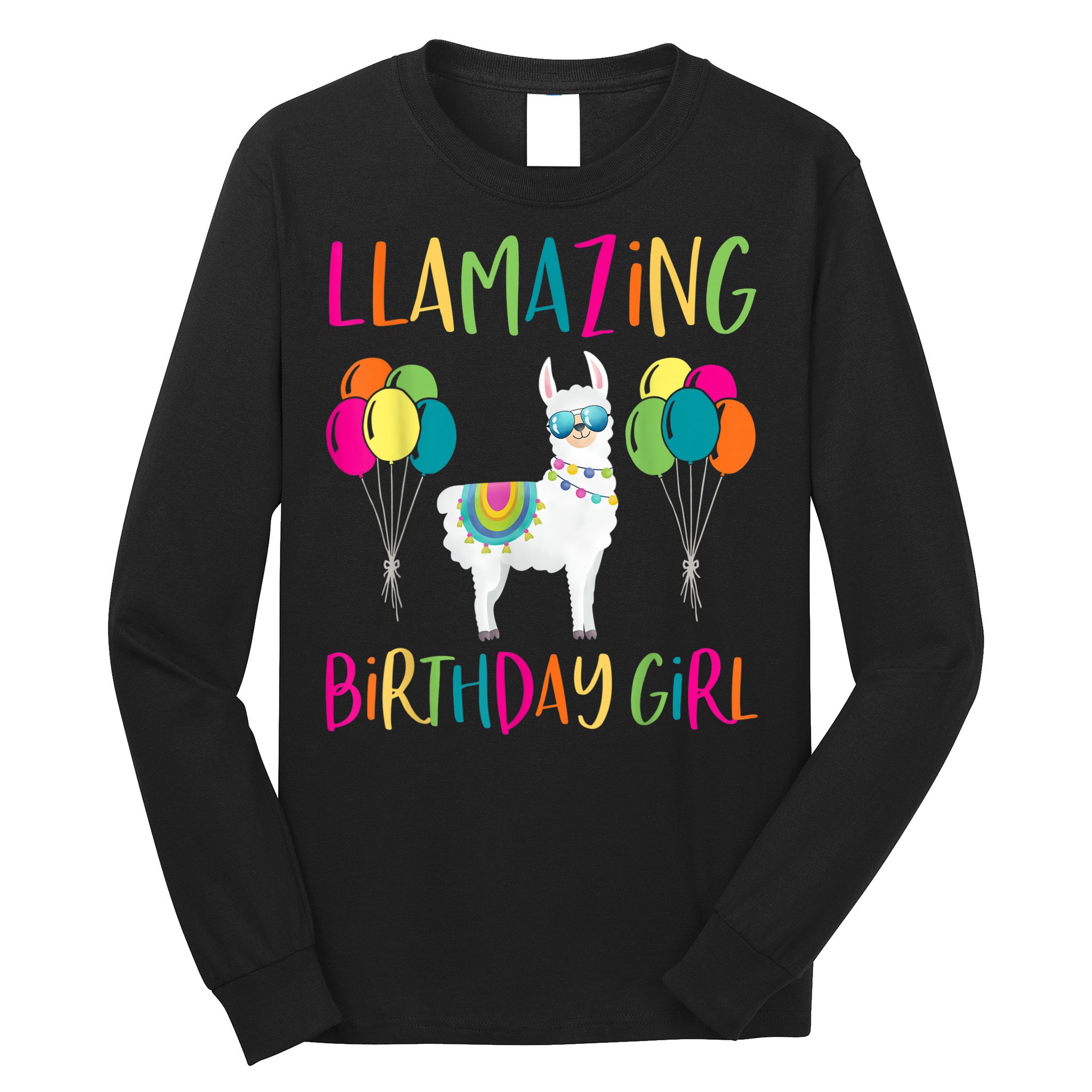 Girl Llama Birthday LLamazing Party Alpaca Balloons Long Sleeve Shirt