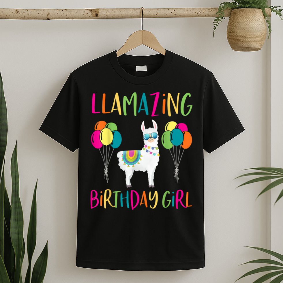 Girl Llama Birthday LLamazing Party Alpaca Balloons T-Shirt