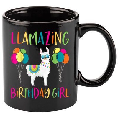 Girl Llama Birthday LLamazing Party Alpaca Balloons 11oz C Handle Ceramic Mug
