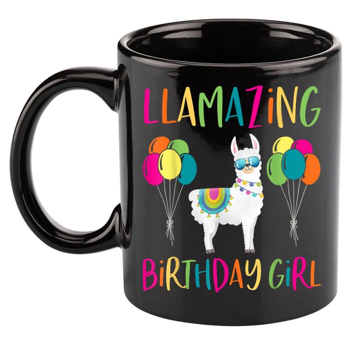 Girl Llama Birthday LLamazing Party Alpaca Balloons 11oz C Handle Ceramic Mug