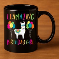 Girl Llama Birthday LLamazing Party Alpaca Balloons 11oz C Handle Ceramic Mug