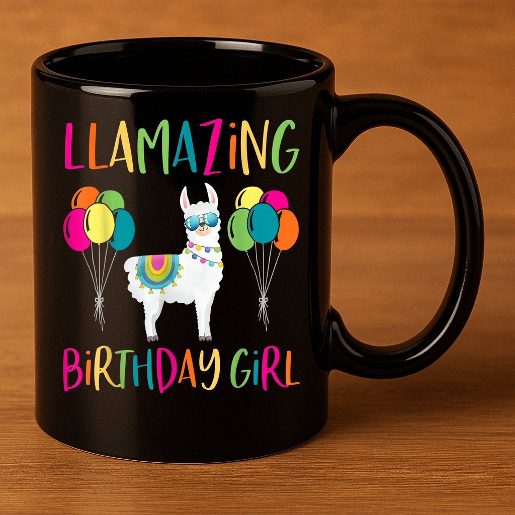 Girl Llama Birthday LLamazing Party Alpaca Balloons 11oz C Handle Ceramic Mug