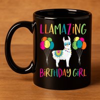 Girl Llama Birthday LLamazing Party Alpaca Balloons 11oz C Handle Ceramic Mug