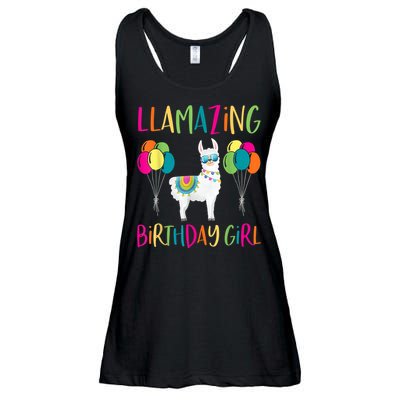 Girl Llama Birthday LLamazing Party Alpaca Balloons Ladies Essential Flowy Tank