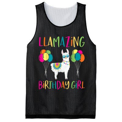 Girl Llama Birthday LLamazing Party Alpaca Balloons Mesh Reversible Basketball Jersey Tank