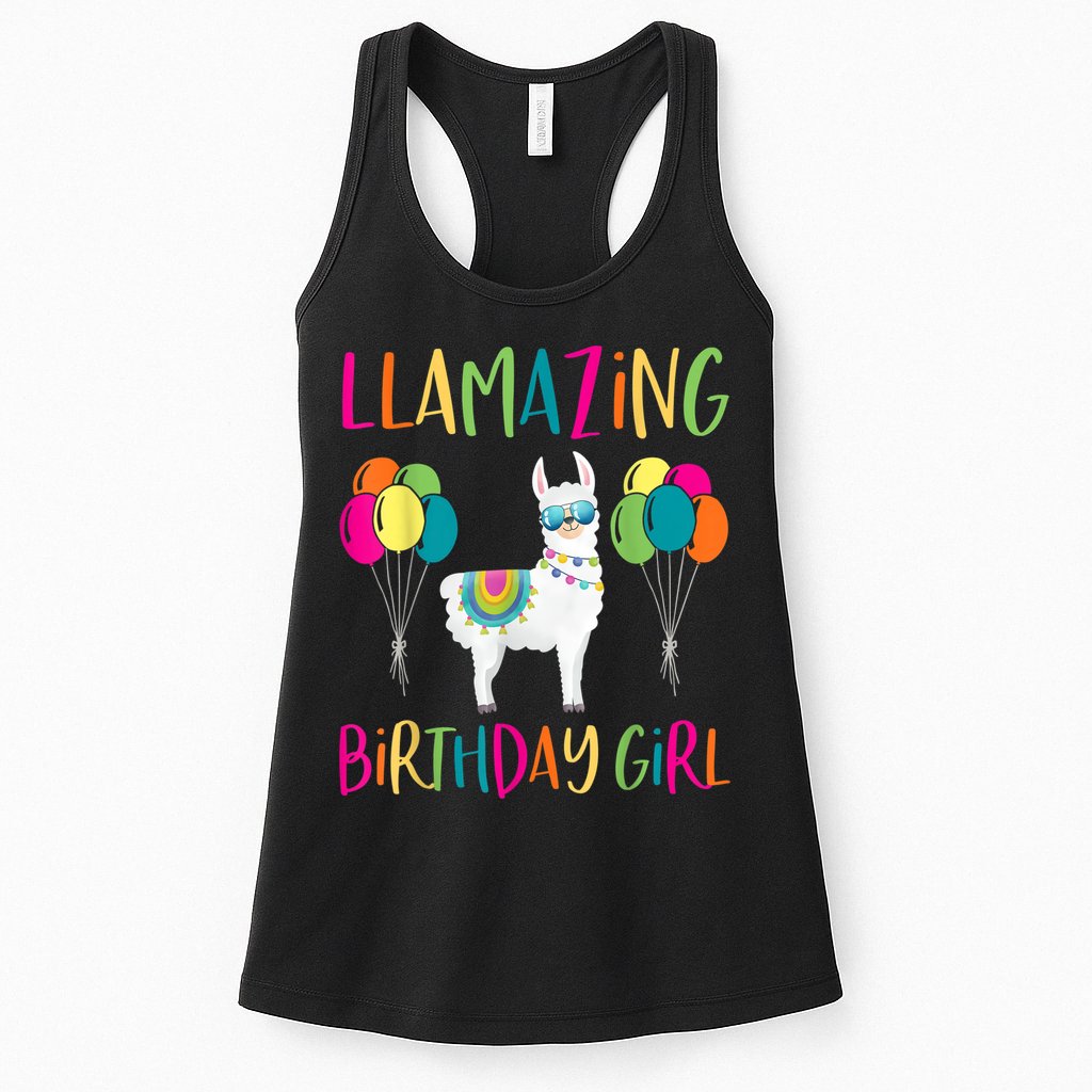 Girl Llama Birthday LLamazing Party Alpaca Balloons Womens Tank Top