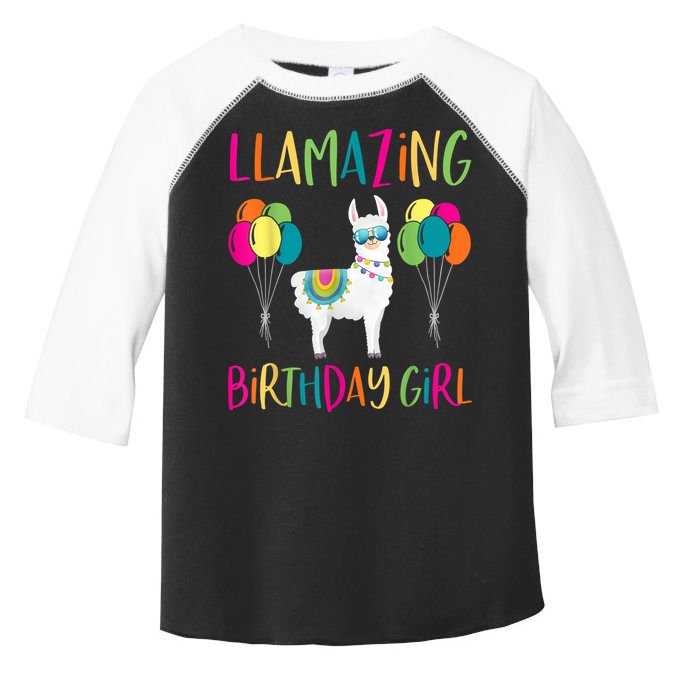 Girl Llama Birthday LLamazing Party Alpaca Balloons Toddler Fine Jersey T-Shirt