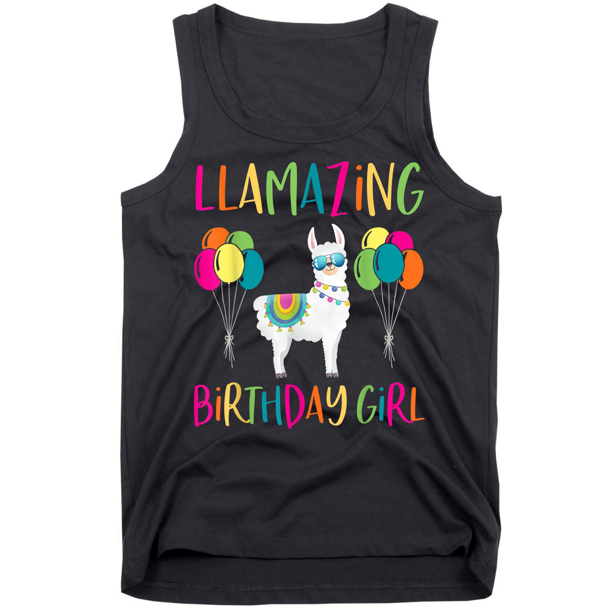 Girl Llama Birthday LLamazing Party Alpaca Balloons Tank Top