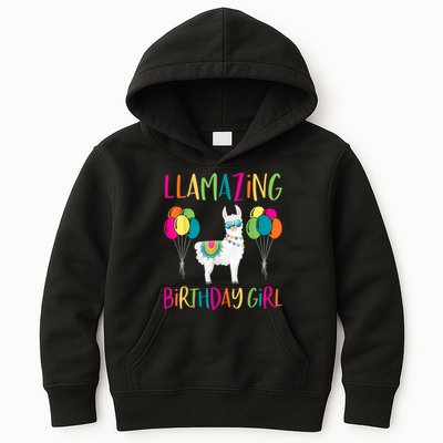 Girl Llama Birthday LLamazing Party Alpaca Balloons Kids Hoodie