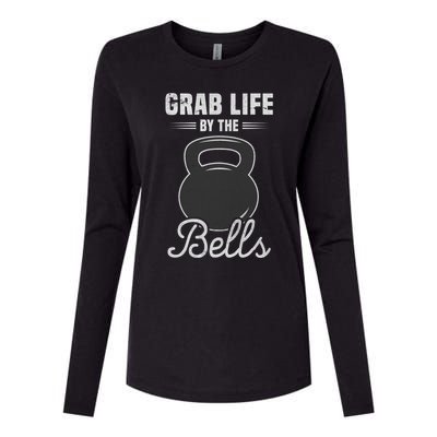 Grab Life By The Bells Gift Funny Kettlebell Swing Workout Gift Womens Cotton Relaxed Long Sleeve T-Shirt