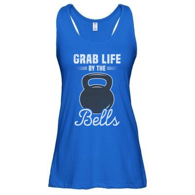 Grab Life By The Bells Gift Funny Kettlebell Swing Workout Gift Ladies Essential Flowy Tank