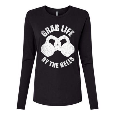 Grab Life By The Bells Gift Kettlebell Pun Gift Gym Motivational Funny Gift Womens Cotton Relaxed Long Sleeve T-Shirt